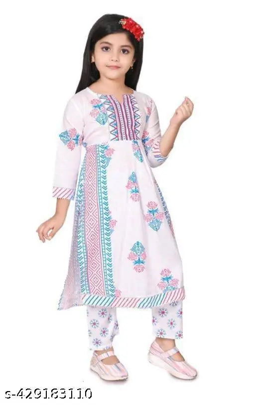 Girls Rayon printed kurti and trousers set for regular wear, 1-10 years, Indian casual summer fashion