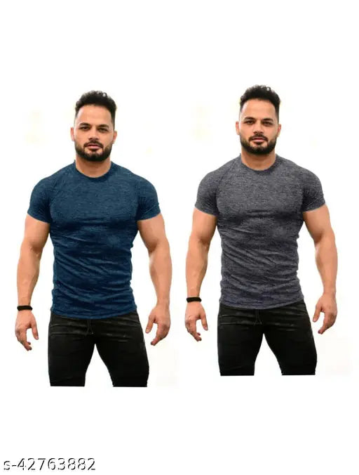 Fancy polyester short-sleeve solid men's t-shirt set, S - XL, Shriez Millange design for men, made in India