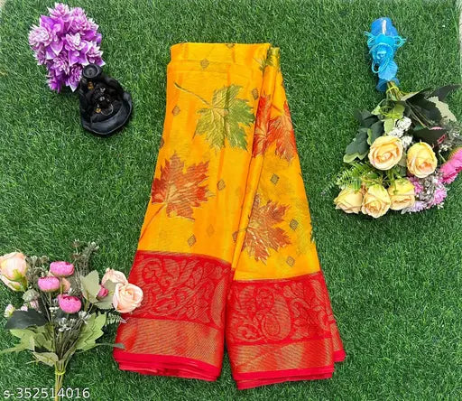 Chiffon Braso Digital printed saree with blouse - Latest top selling Indian wedding, party, office, and summer collection in free size