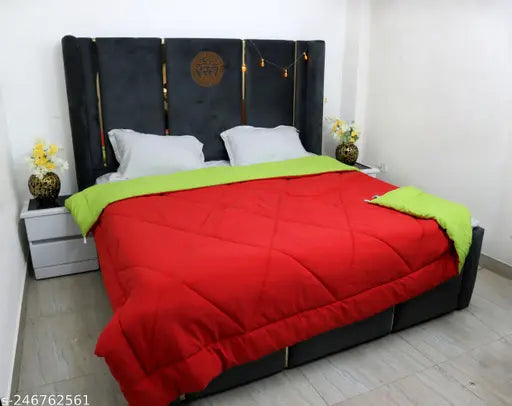 Neon orange and Italian bird design, dual-colored all weather comforter (250 GSM), soft, hypoallergenic, and machine stitched for durability