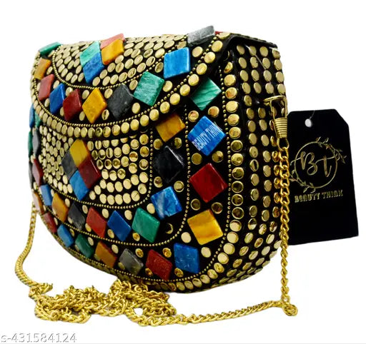 Golden metal clutches, womens fashionable clutch bag