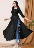 Georgette three-quarter sleeve solid dress, Indian women's fashion in size S to XL
