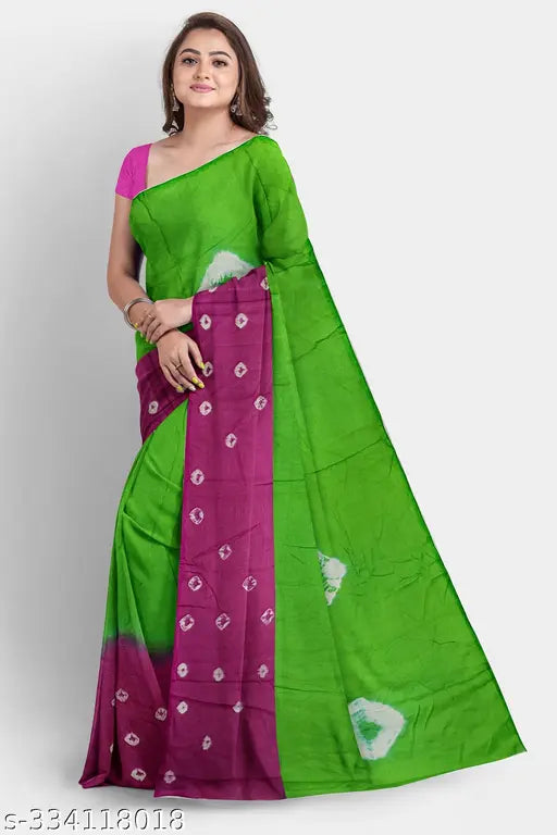 Chiffon and art silk daily wear/occasional saree, South Indian and Maharashtrian fancy Chinon design with solid blouse in free size (length: 5.5m, blouse length: 0.8m)