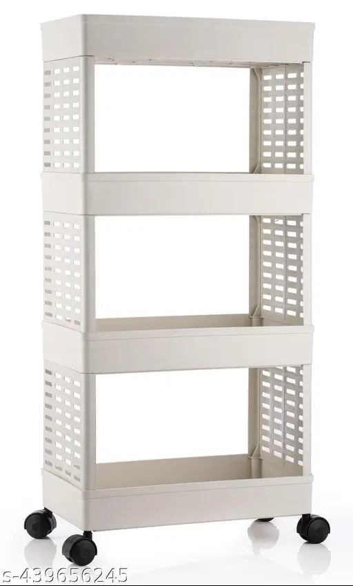 A four-layer plastic kitchen trolley with a light color, suitable for DIY and storage in a kitchen