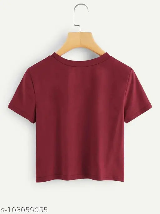 Istyle Can cotton round neck half sleeve printed crop top for women, casual wear in regular fit