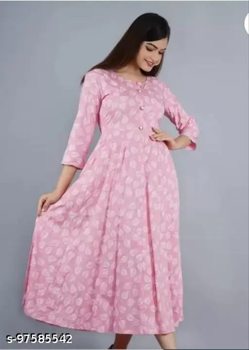Rayon printed i kurti, three-quarter sleeves, Indian original fashion product on model
