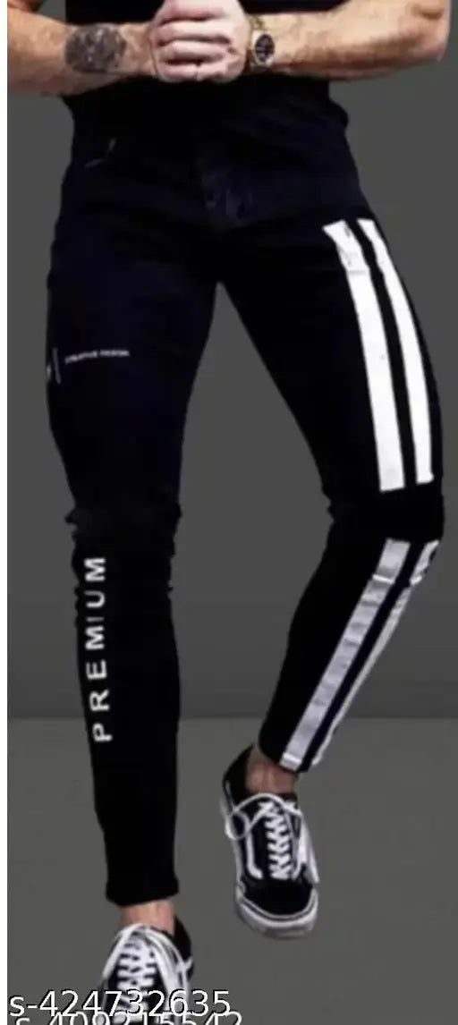 Men's cotton blend jeans, solid placement print with 28 or 30 inch waist and 39 inch length, Indian denim fashion