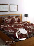 Elastic-fitted cotton portico bedsheets with 2 pillow covers, botanical print, superfine quality - ideal for adult summer use