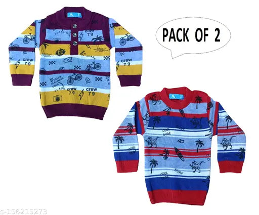 Woolen printed net sweaters for boys (8-11 years), Indian craftsmanship