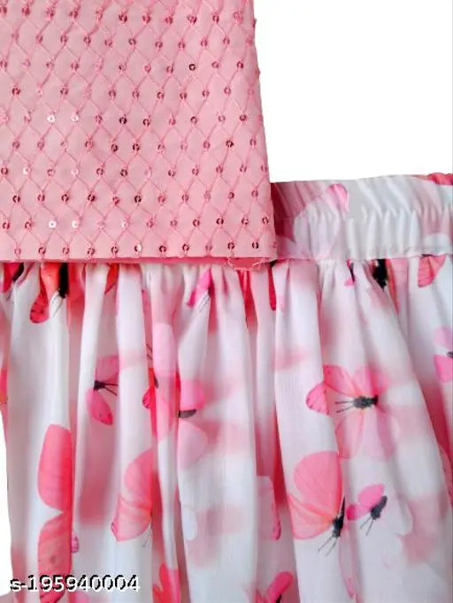 Flower-printed traditional ethnic wear set for teen girls aged 2-11 years old, featuring colorblocked lehenga with crepe fabric and embroidery, rayon dupatta, and sleeveless choli