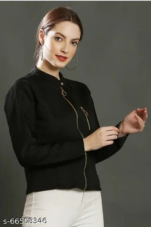 Solid polyester long sleeves jacket, XS (bust size: 34in, length size: 22in), trendy fashion piece on hanger