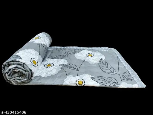 Grey cotton double bed comforter, floral pattern
