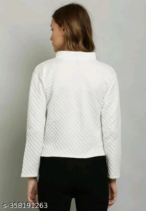 White wool long-sleeve jacket, solid design in size S (bust 34in, length 20in)