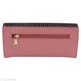 Peach faux leather clutch wallet with 4 card pockets, zip closure