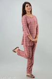Pink printed cotton night suit with three-quarter sleeves, Misskurti India