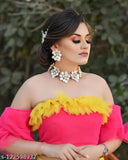 Designer net material multi-colored lehenga choli with yellow, orange, pink shades, semi-stitched and adorned with ruffles