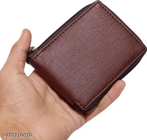 Denny black men's casual brown faux leather wallet, solid pattern with 2 compartments, free size (9cm x 11cm), Indian origin