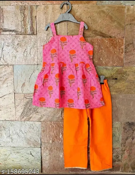 Cotton A-line Kurti-Pant set for 18-24 months, printed in vibrant Indian designs