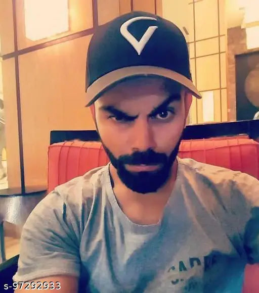 Cotton round baseball cap, self-design with Virat inspired front panel and Ediko branding in white on black for boys, Made in India