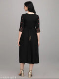 Black Rayon Embroidered Kurti, Three-Quarter Sleeves, Indian Fashion