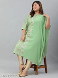 Green and white poly crepe foil print straight kurta