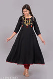 Rayon embroidered kurta, beautiful woman's three-quarter sleeve, Indian fashion for S-XXXXL