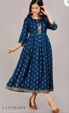 Rayon three-quarter sleeve printed Anarkali gown with jari work, S - Bust 36in, Length 48in (Indian fashion)