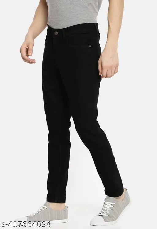 Stylish cotton mid-rise black jeans for men - slim fit, dyed/washed, trendy casual wear