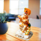 Marble Lord Krishna Murti playing flute, 5cm x 9cm x 5.5cm, handcrafted Indian artisan piece for home decor or pooja room