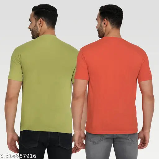 Red cotton blend men's printed round t-shirt pack 2 for summer smart casuals, featuring anti-bacterial and breathable fabric