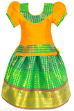 Cotton Silk Kids Lehenga Choli Pattu Pavadai with waist belt, traditional South Indian ethnic wear for girls, available in multiple sizes from 6-8 years