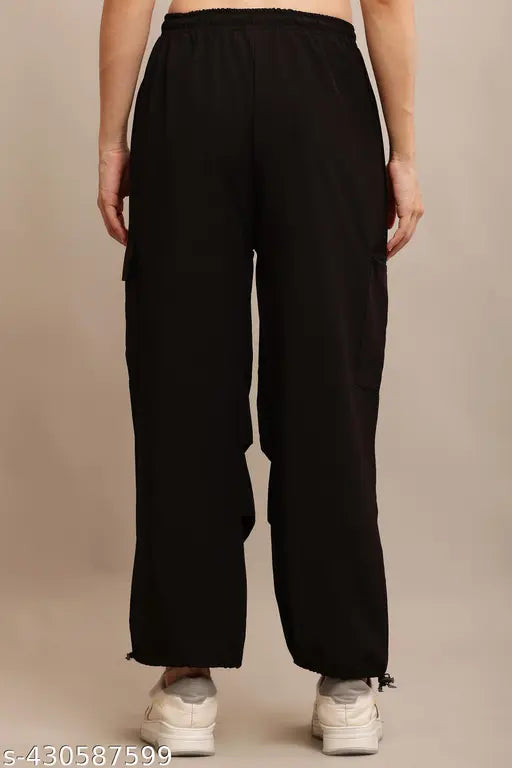 Black linen wide-leg cargo pants with deep pockets