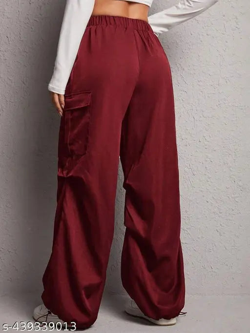 Maroon women's comfort fit trousers, designer branding