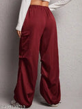 Maroon women's comfort fit trousers, designer branding