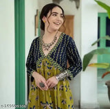 Stylish long anarkali kurti in a vibrant print with rayon material, suitable for ethnic wear and parties