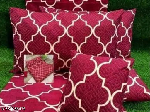 Trendy 5pc bedsheet set (1King size Bedsheet + 2 Pillow Covers with Embroidery+ 2 Cushion Cover with Embroidery with filler) Heavy Quality Multicolor five piece set.