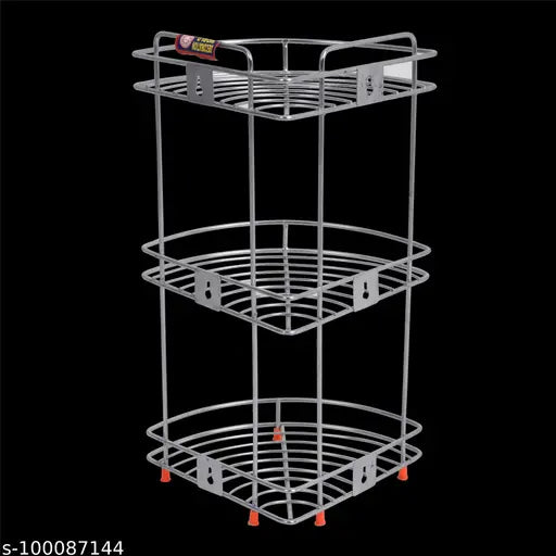 Stainless steel multi-purpose storage rack in corner, 3 tier, wall mounted with dish racks, for kitchen and bathroom