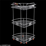 Stainless steel multi-purpose storage rack in corner, 3 tier, wall mounted with dish racks, for kitchen and bathroom