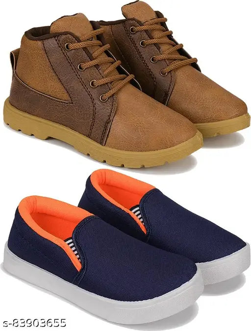 Children's multicolored sports shoes with orange, navy, and white. Comfortable lace-up design for active kids