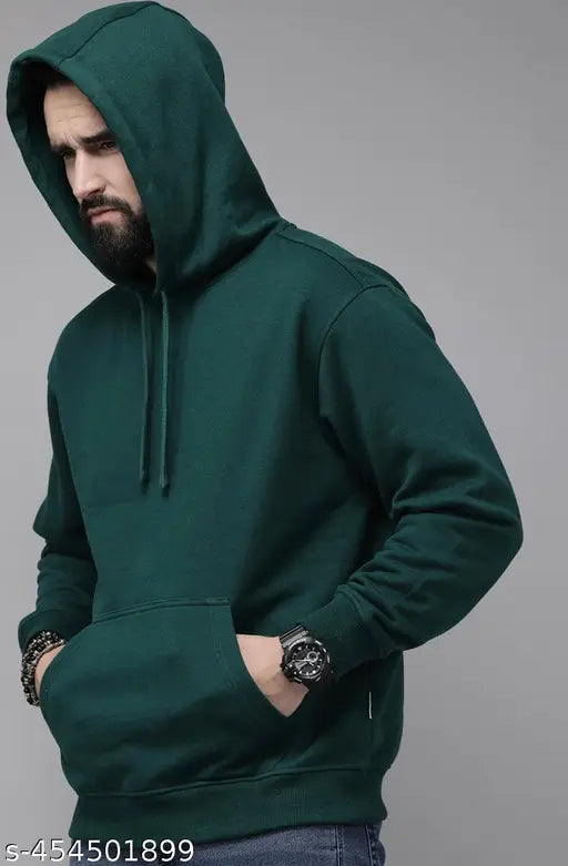 Glamorous fleece hooded sweatshirt for men, solid color, high-quality fleece, long sleeves, XL size (44in chest, 29in length) Main image