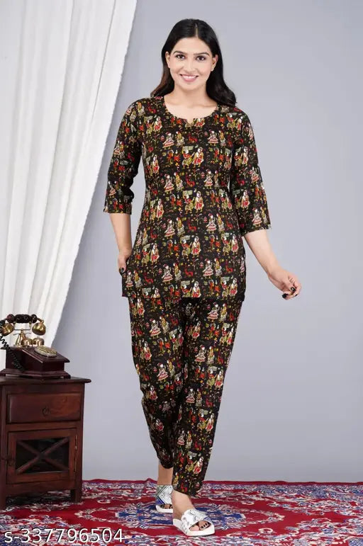 Vanshi Rayon nightsuit for women, limited edition printed top & pyjama set in pure premium cotton - India