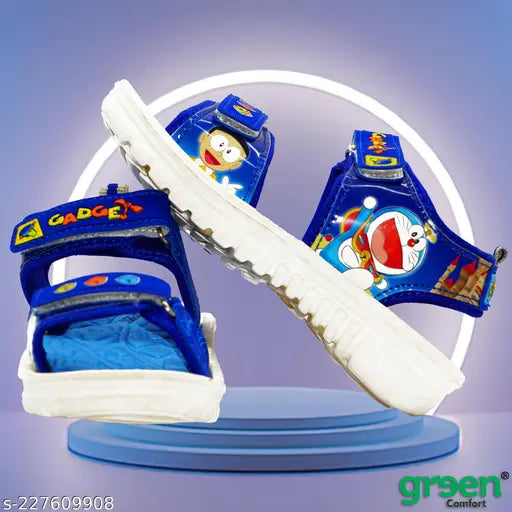 Black plastic slippers with Doremon characters and a cartoon design