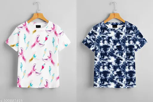 Polyester Kalindri Printed Combo T-Shirt, ideal for regular or oversized styles. Perfect for women/girls