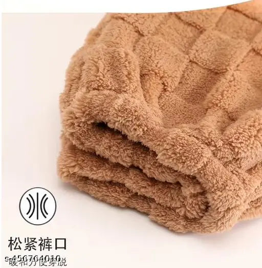 Winter jacquard wool night suits for women in solid colors, long-sleeve fleece round pajama set