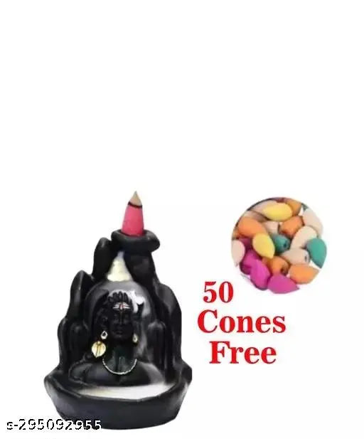 Adiyogi smoke fountain, poly resin figurine with 50 cones included, traditional Indian spiritual icon