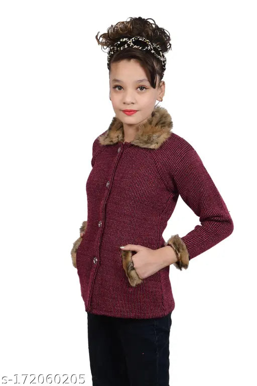 Girls wool full sleeve printed net sweater pack of 2 (Christys Collection), long sleeves for kids aged 4-7 years, India origin