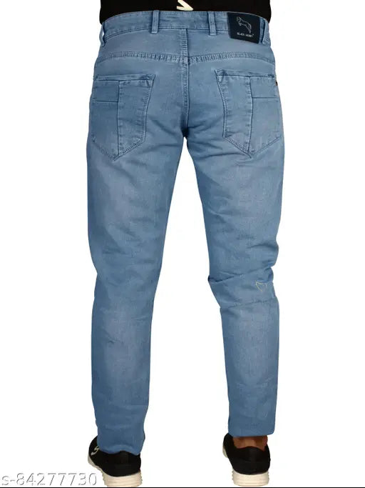 Black derby knitted faded regular fit jeans for men, solid denim, high-quality Indian craftsmanship