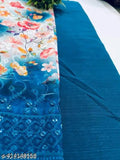 Blue, traditional Indian women's saree with embroidered blouse piece