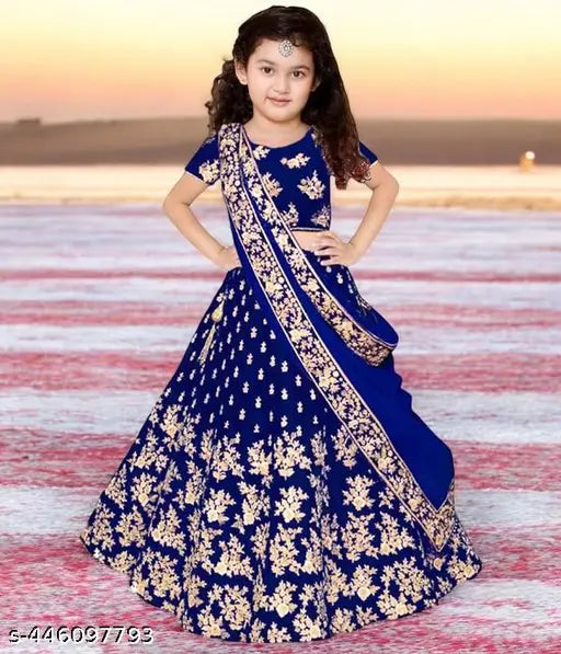 Embroidered silk lehenga for girls 12 years, short-sleeved top and net dupatta