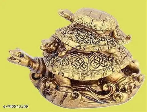 Gold resin Sai Collection Triple Tortoise Turtle family for protection, wealth, and longevity Feng Shui showpiece, symbolizing solidity and perseverance